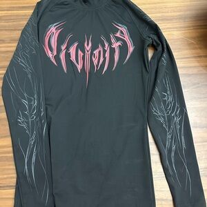 Black Long Sleeve Tee with Red Graphic Design